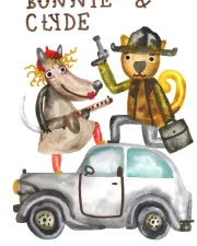 Kalendář 2027 Slavné páry – Bonnie a Clyde (ilustrace Rudolf Brančovský)